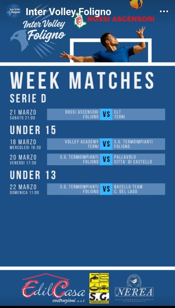 Il programma della settimana per la Inter Volley Foligno