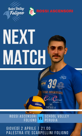 Prossima gara di serie D giovedì 2 aprile alle 21.00 contro School V. Perugia