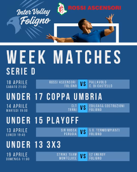 Il programma della settimana per la Inter Volley Foligno, inizio della coppa Umbria u15 e u17