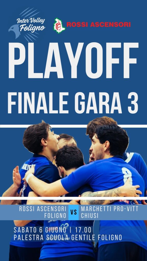 Sabato 6 giugno ore 17.00 palestra Gentile da Foligno gara 3 finale play off!!!