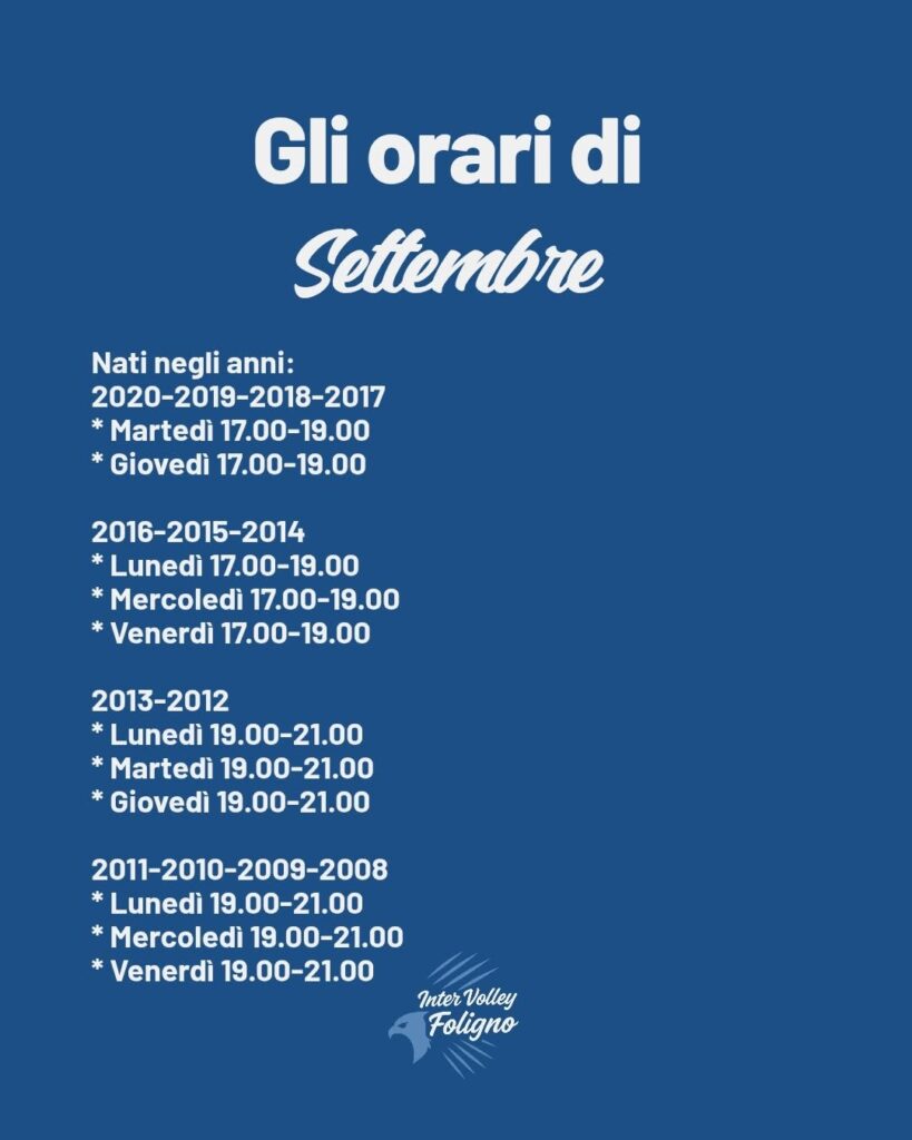 Il programma allenamenti del mese di settembre!
